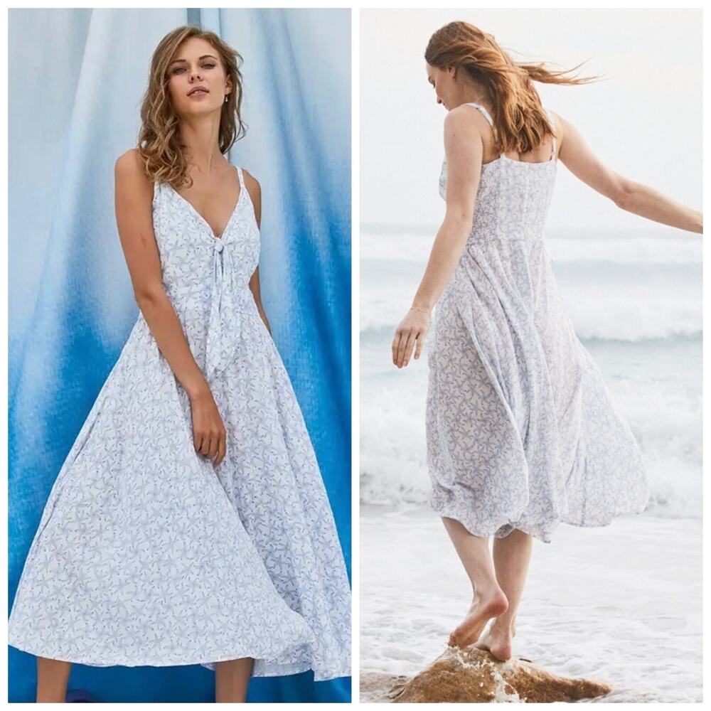 FAT FACE Ivory/Indigo TIBBY Starfish Midi Dress ECO-Responsible Sz 6